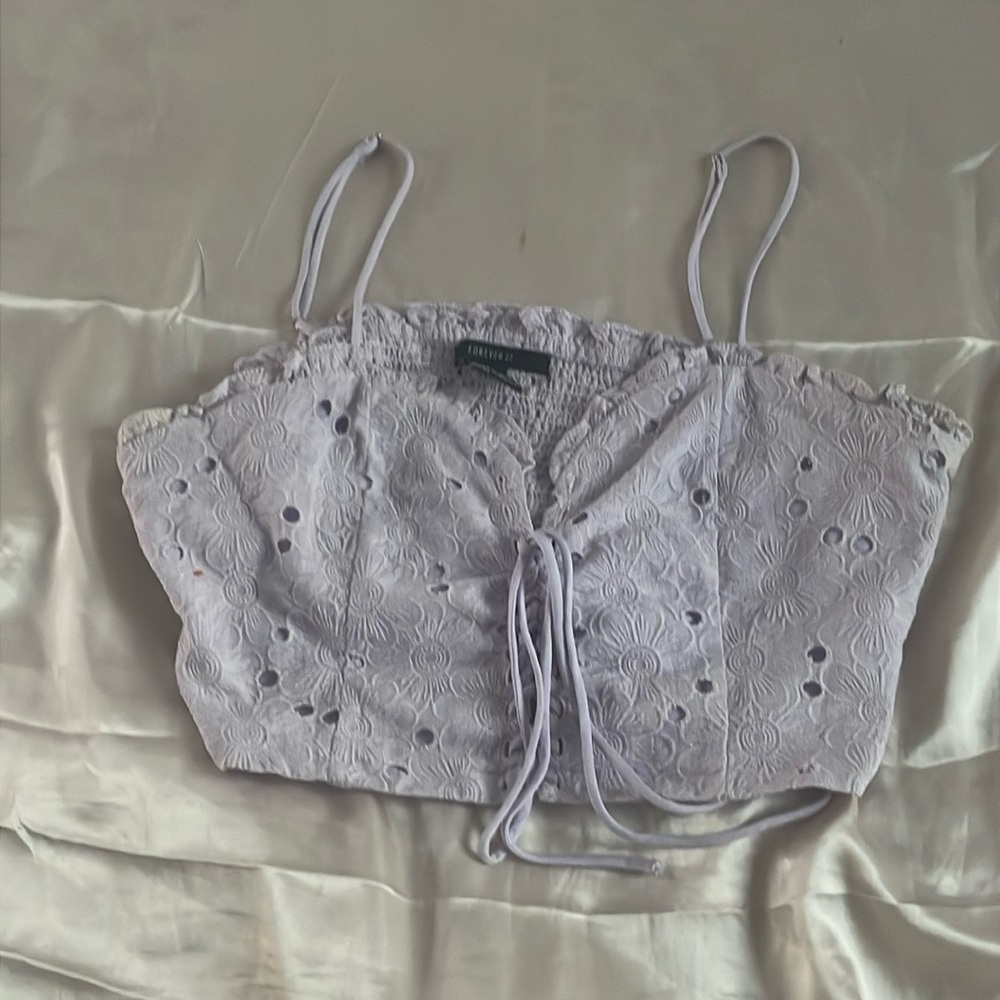 Forever 21 Lace-Up Eyelet Crop Top